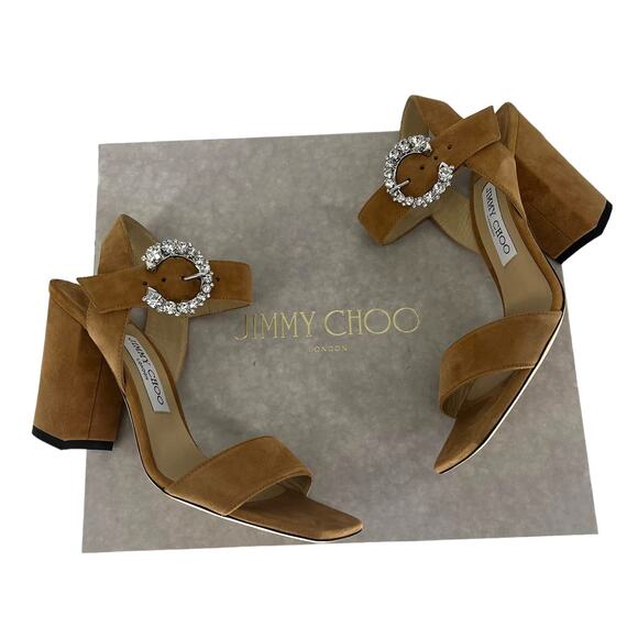 Jimmy Choo Maysa 85 Leather Mules in Caramel Crystal - Picture 2 of 15